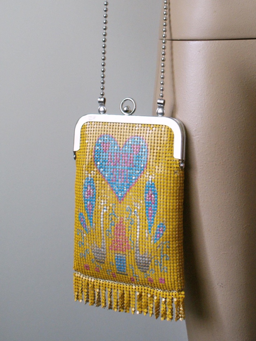 Anna Sui Metal Chainmail Small Tassel Bag Yellow Blue Pink Peacock